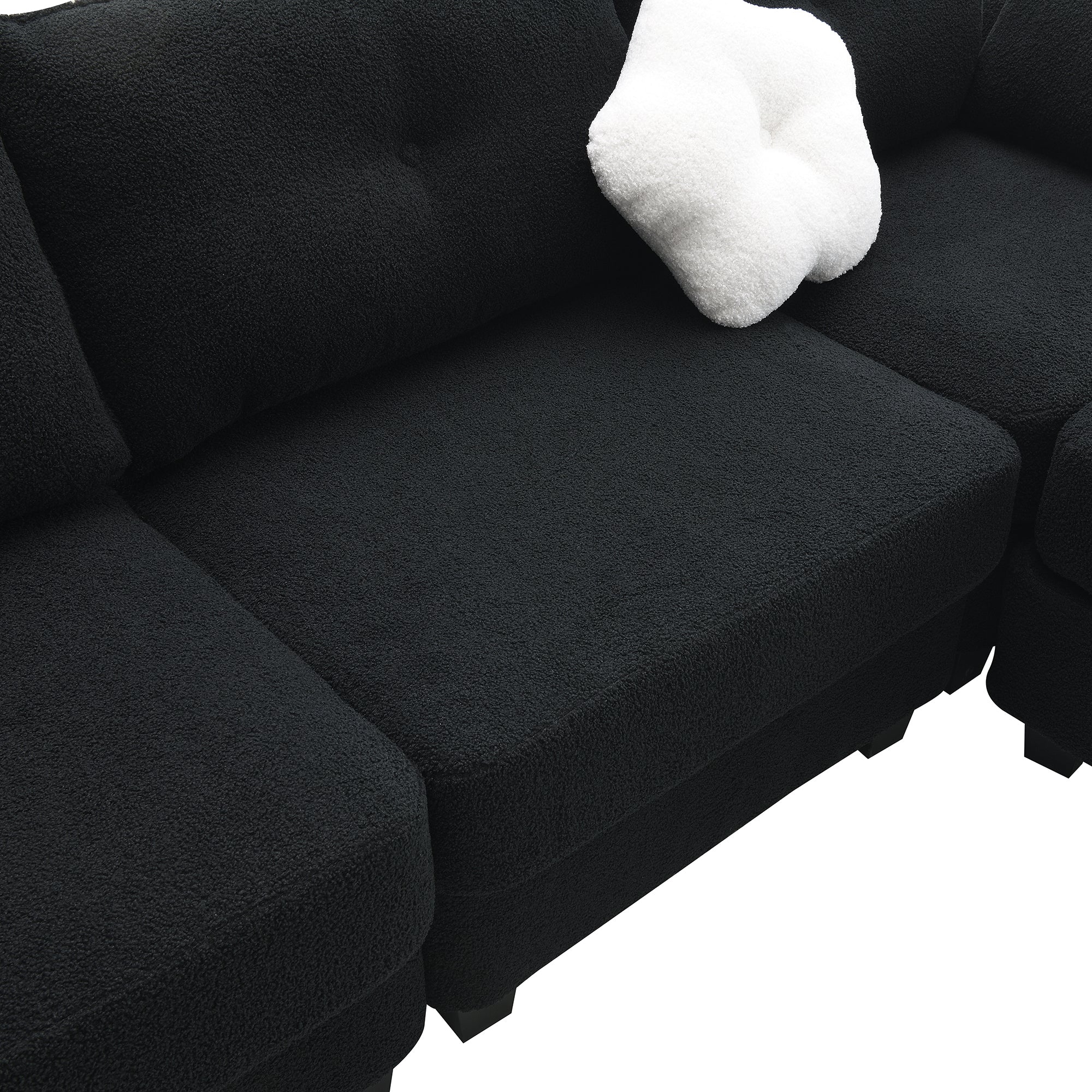 Fayen Velvet Sectional Sofa with Storage Ottoman - Black