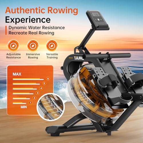 YAMO Water Rowing Machine for Home, Row Machine with 330LB Weight Capacity, Support Bluetooth & Compatible with Apps
