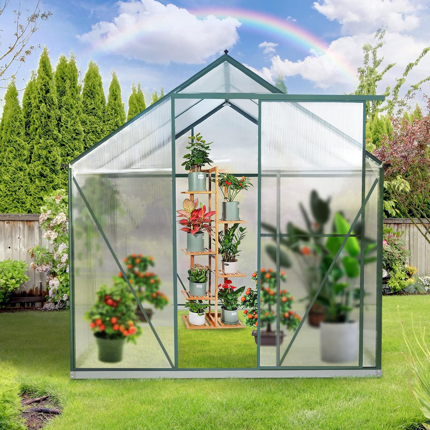 2021 Upgraded 6'x8' Hobby Greenhouse, Polycarbonate Aluminum Green House w/ Window for Winter,Heavy Duty Greenhouses Kit for Outdoor Use