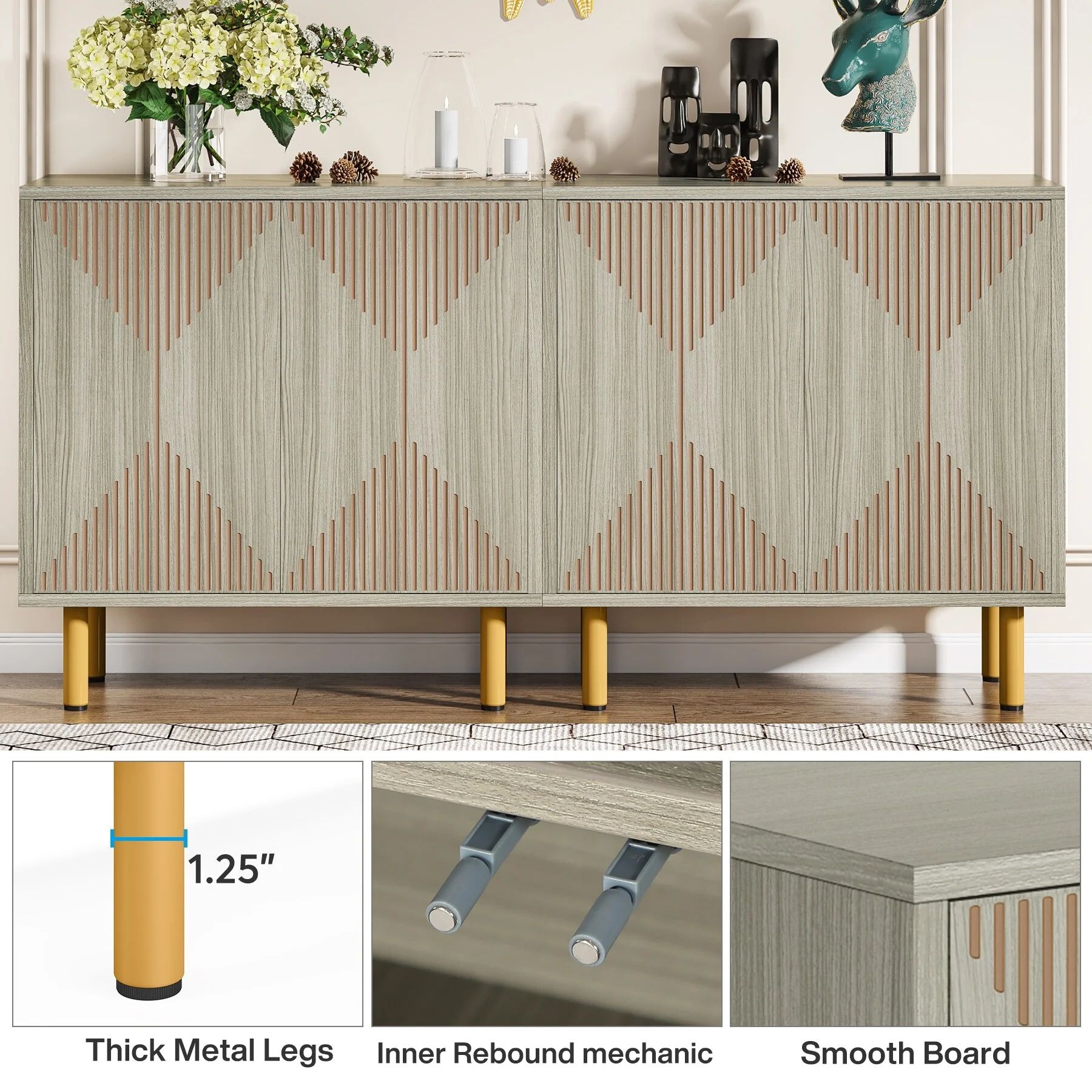 58 In Sideboard Buffet Cabinet with Doors Freestanding Storage Cabinet Grey