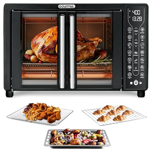 Gourmia Toaster Oven Air Fryer Combo 17 cooking presets 1700W french door digital air fryer oven 24L capacity accessories, convection rack