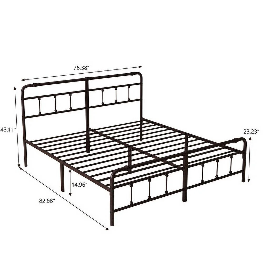 King Size Metal Platform Bed Frame with Victorian Style Wrought Iron-Art