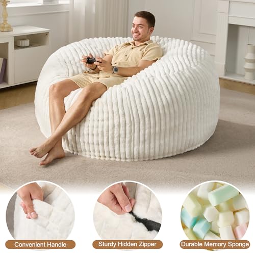 Hobestluk 5ft Bean Bag Chairs for Adults Large Beanbag Chair with Stripe Plush Cover Big Bean Bag Chair for Living Room Bedroom Dorm Office -Black