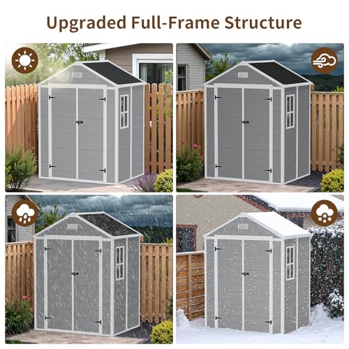NicBex 6×5 Resin Outdoor Storage Shed with Floor & Window– All-Weather Lockable Small Tool Shed
