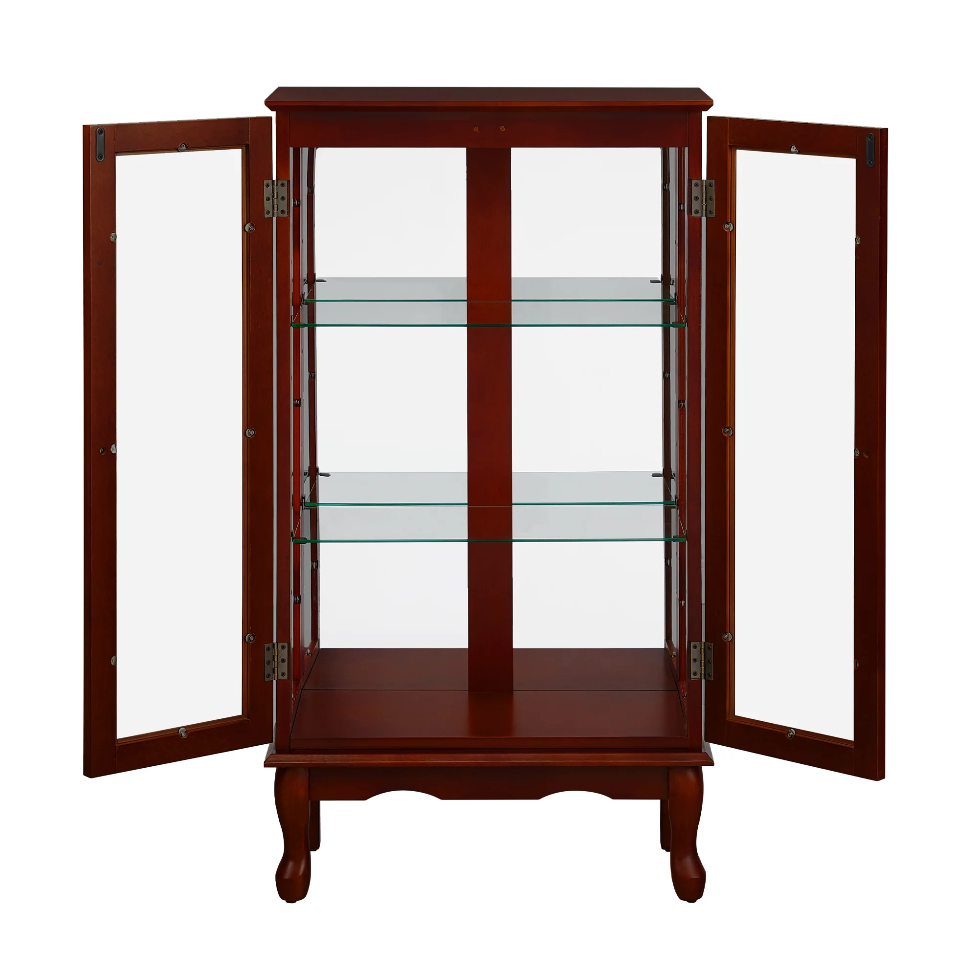 Holaki Curio Cabinet Lighted Curio Diapaly Cabinet with Adjustable Shelves and Mirrored Back Panel, Tempered Glass Doors (Cherry, 3 Tier)