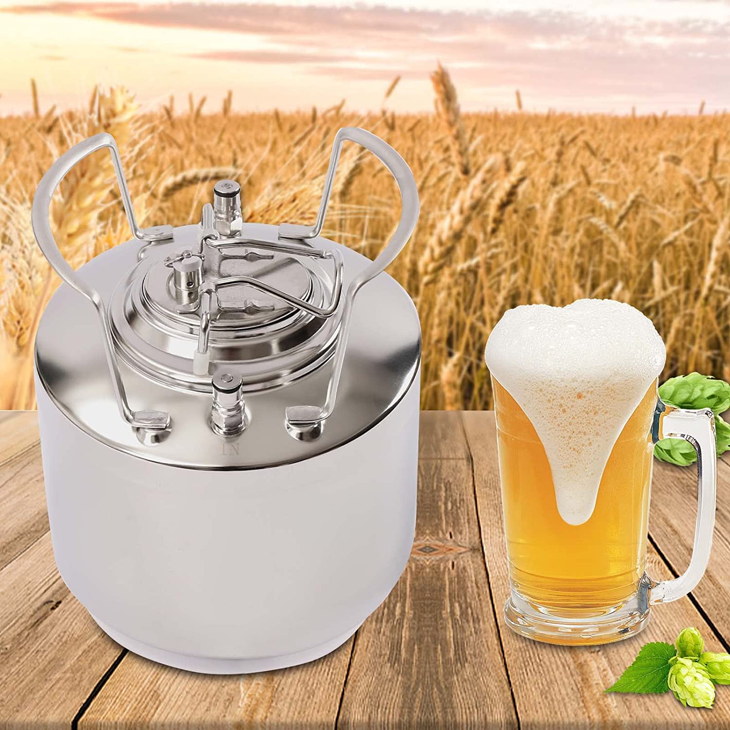 Miumaeov Stainless Steel 1.6 Gallon Mini Ball Lock Keg System For Small Batch HomeBrewing Beer Brewing Strap Handle