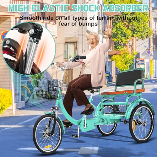 MOOITZ Adult Tricycle, 20 Inch 3-Wheel Bikes, Trike for Adults with Seat, Low Step-Through Cruiser Bike with Front and Rear Baskets