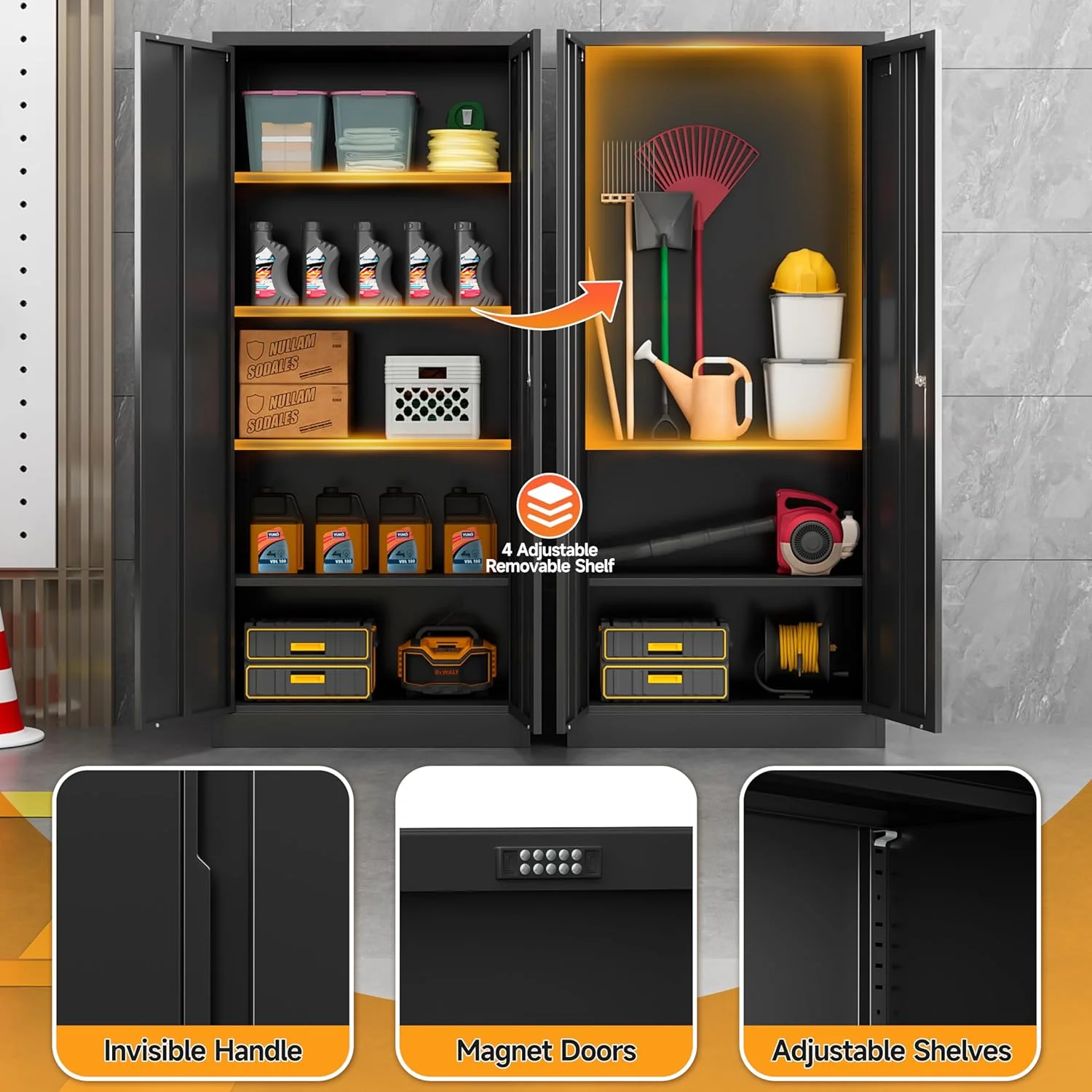 Metal Storage Cabinet with Locking Doors and 4 Adjustable Shelves,71" Tall Metal Garage Storage Cabinet,Metal Cabinet Storage for Office,Home,Garage