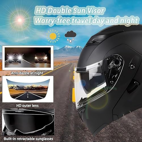 DOT Approved,with Double Visor Microphone,Full Face Motorcycle Helmet,Motorbike Bluetooth Modular Helmet,Flip Up Motorcycle Helmet