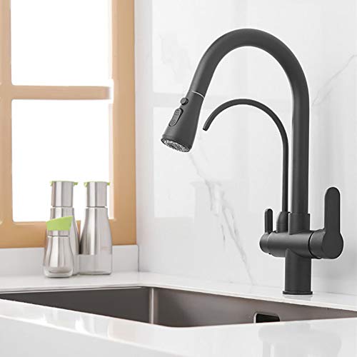 Kitchen Sink Faucet with Hot and Cold Water Brass Pull Down 2 Mode Sprayer Kitchen Faucet Deck Mounted Single Hole Kitchen Sink Mixer Tap with
