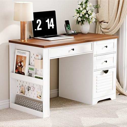 59" Home Office Desks, Executive Desk, Farmhouse Computer Desk with 7 Drawers and Charging Station, File Drawer, Rustic Computer Writing Desk