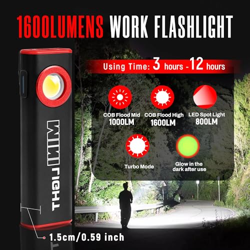 lexall LED Work Light, 1600 Lumens Mini Magnetic Flat EDC Flashlight with Clip