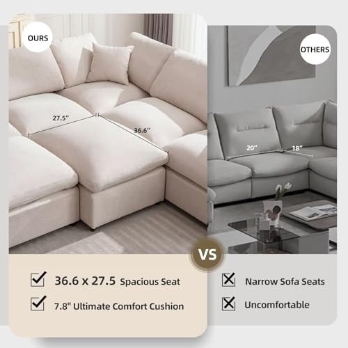 Cloud Couch Modular Sectional Sofa Modern Oversized Couches with Ottoman 7 Seater L-Shaped Sofas Comfy Couches for Living Room Spacious Space