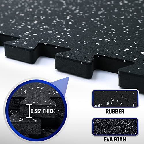 SUPERJARE 0.56'' Thick 24 Pcs 96 Sq Ft Rubber Top Exercise Equipment Mats, High Density EVA Foam Mats with Rubber Top