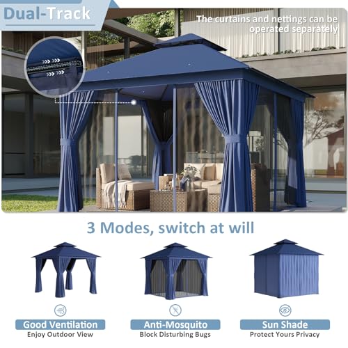 Aoxun 10'x12' Outdoor Patio Gazebo, Heavy Duty Party Tent with Wind-Resistant Ropes
