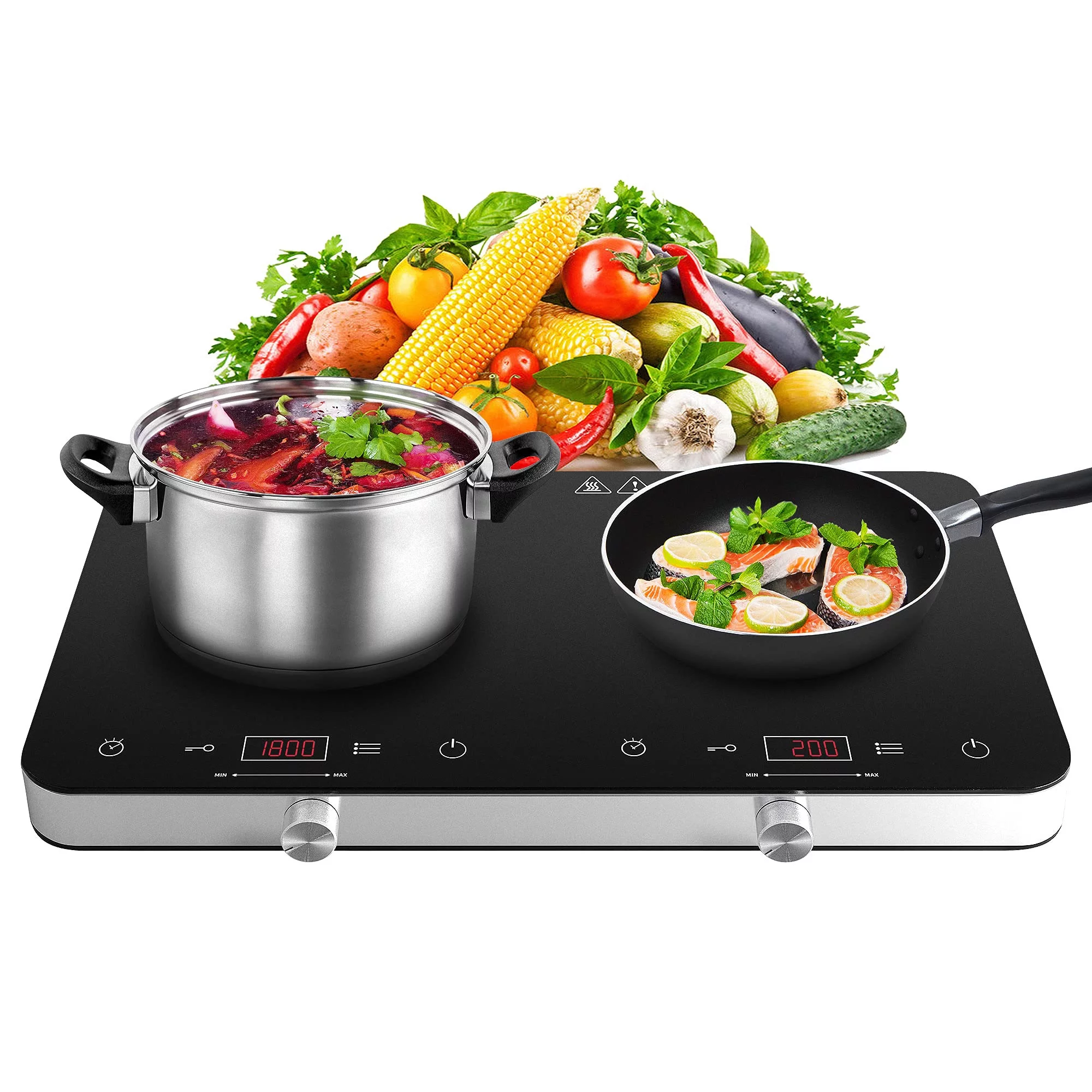 COOKTRON 1800W 120V Double Burner Electric Induction Cooktop w/Knobs