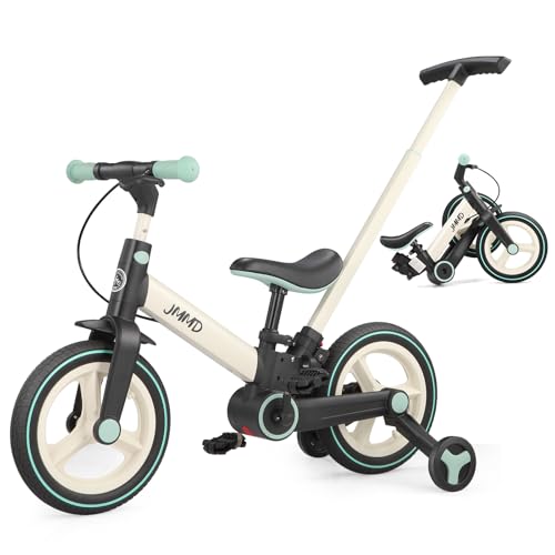 JMMD Toddler Bike with Push Handle for Kids 18-60 Months, 6 in 1 Foldable Push Bike with Training Wheels, Pedals, Brakes, Kickstand