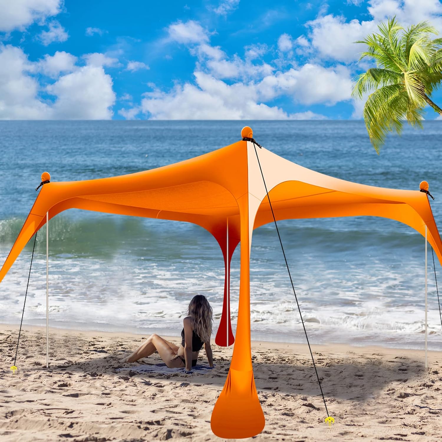 Buheco Beach Tent Pop Up Shade 7x7.5ft Beach Canopy Sun Shelter UPF50+ with 4 Foldable Poles-Portable Carrying Bag-Sand Shovel-Ground Pegs-Windproof