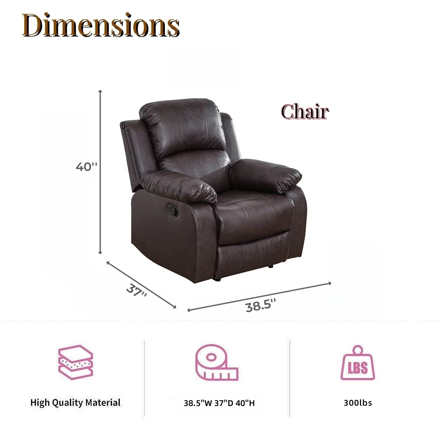 Caberryne Leather Recliner Chair with Adjustable Backrest for Small Space/Rv, Wall Hugger/Home Theater（Brown）