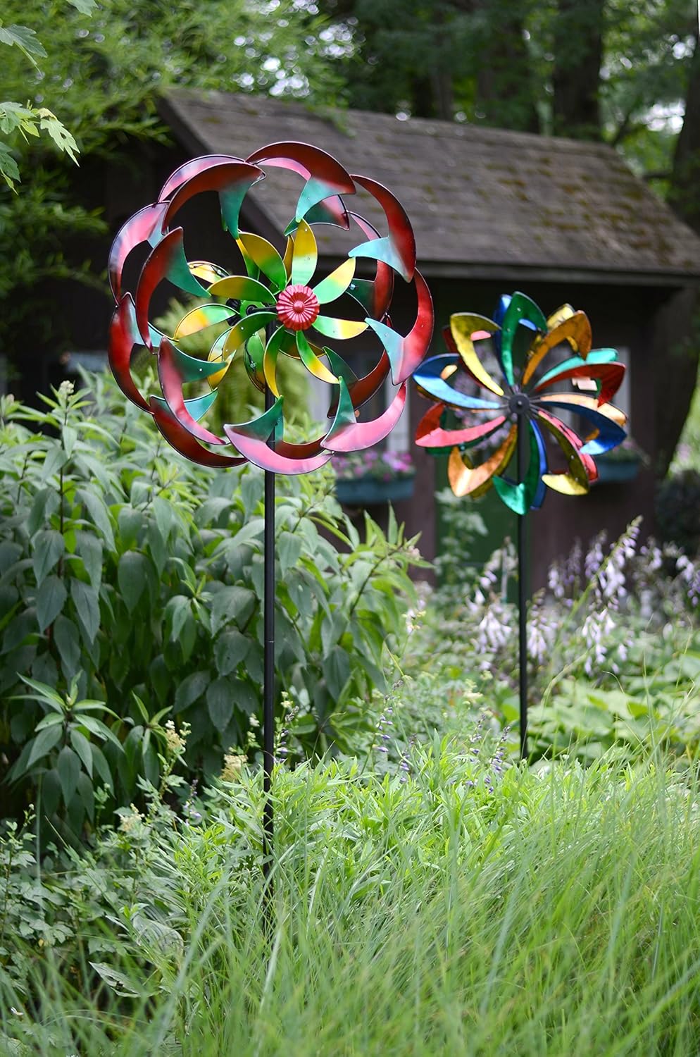 Red Carpet Studios 34417 Vibrant Garden Art Spinner, Multicolor Petal, with Wind Powered Lights