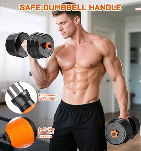 5-in-1 Adjustable Dumbbell Set, 33/44/66/88lbs Free Weights Set with Connector, Used as Kettlebells, Barbell, Push up Stand, Standard 1" Plates