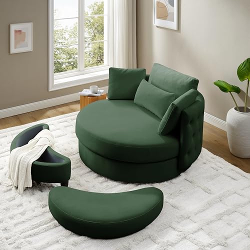 51.5-Inch Oversized Swivel Accent Barrel Chair with Storage Ottoman ,Button Decor and 4 Pillows