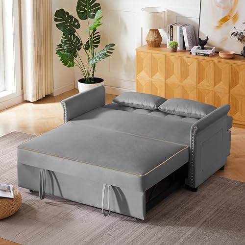 68.11" Corduroy Sleeper Chair Bed with USB Port, Cup Holders & Side Storage Pockets – 3-in-1 Foldable Sofa Bed for Guest Room, Living Room – White