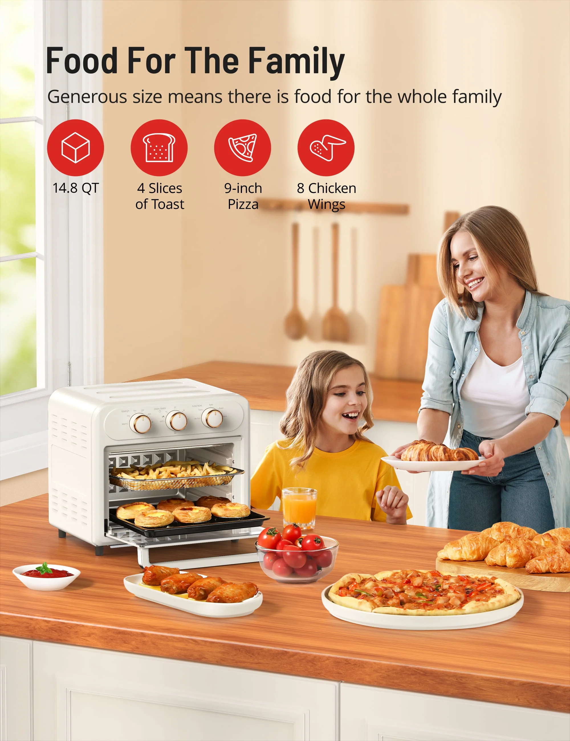 TaoTronics Air Fryer | 1700W 14.8 Quart | 9 in 1 Air Fryer Oven | Oil-less Cooker with Rotisserie Shaft