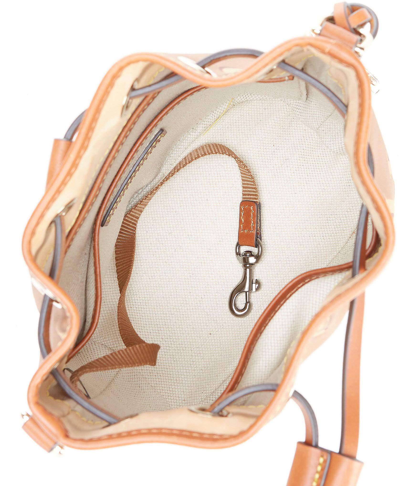 Dooney u0026 Bourke Coated Cotton Monogram Small Drawstring Bag ,Saddle