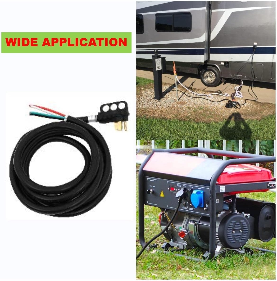 SCITOO 50 AMP Generator Power Extension Cord 15 Foot, Heavy Duty 6/3 + 8/1 AWG NEMA 14-50P to Bare Wire