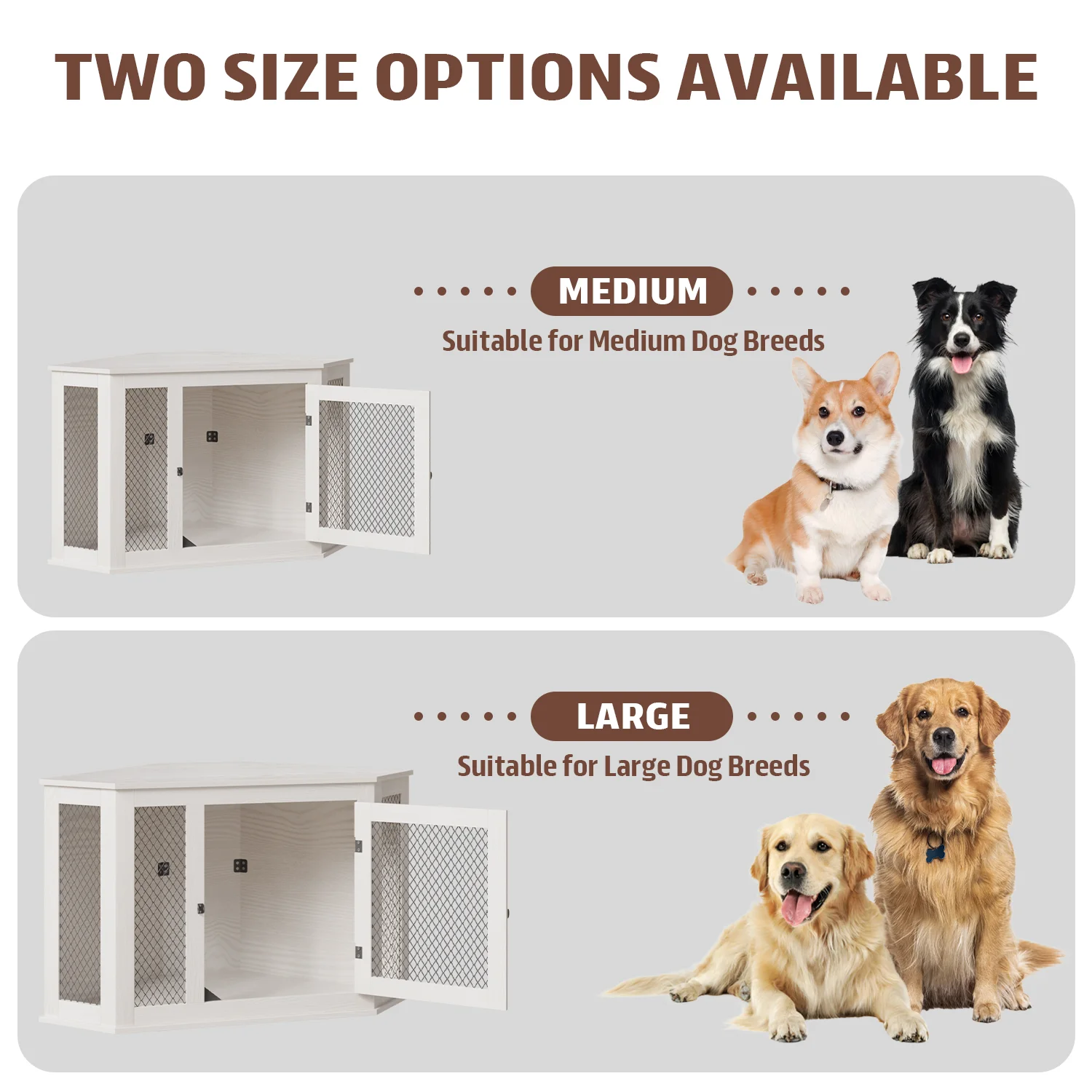 Bossin 44"Corner Dog Crate Furniture，Wooden Dog Kennel Indoor Furniture，Decorative Dog Crate