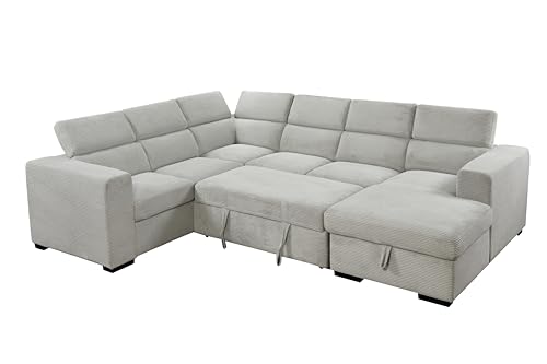 roomfitters 123" Oversized Modern U-Shaped 7-Seat Sectional Sofa Couch with Adjustable Headrest, Sofa Bed with Storage Chaise