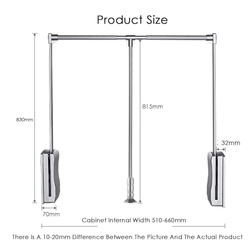 Pull Down Closet Rod,Organizer Storage Rack Lift Buffer,Extendable Adjustable Width Space Saving Wardrobe Hanger