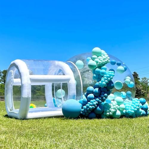 10FT Inflatable Bubble House Dome for Kids, Clear PVC Inflatable Bubble House Tent with Tunnel, Bubble Balloon House with 800W Air Blower