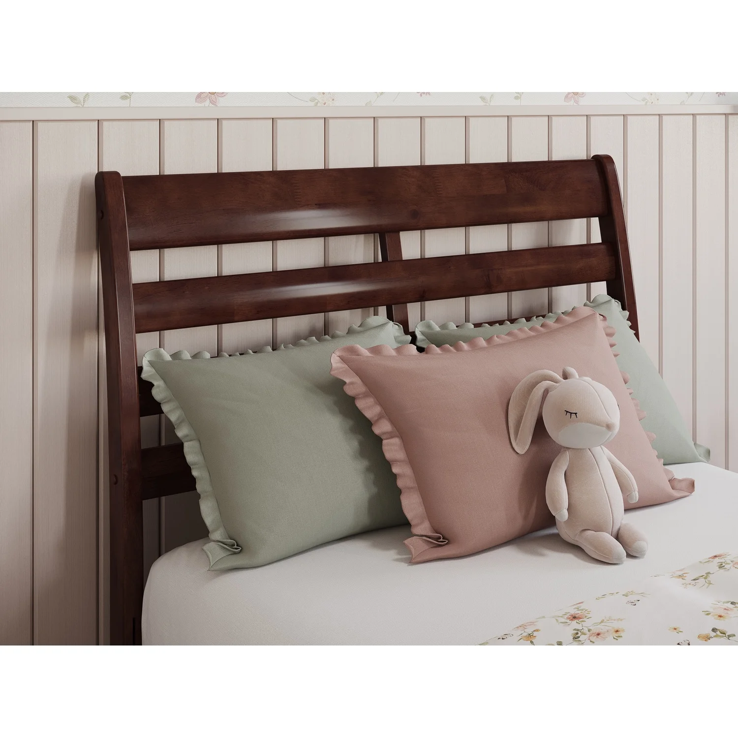 Savannah Twin Wood Low Profile Platform Bed in Walnut