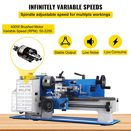 VEVOR Metal Lathe 7 x 12 Inch, Precision Mini Metal Lathe 2250 RPM 550W Variable Speed