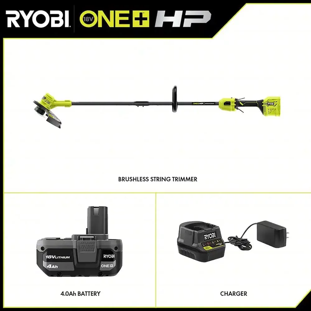 ONE+ HP 18V Brushless 13 in. Cordless Battery String Trimmer with 4.0 Ah Battery and Charger