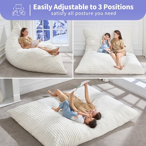 Hobestluk 3 in 1 Bean Bag Chair Giant Bean Bag Chairs Convertible Bean Bag Floor Cushion with Machine Washable Cover