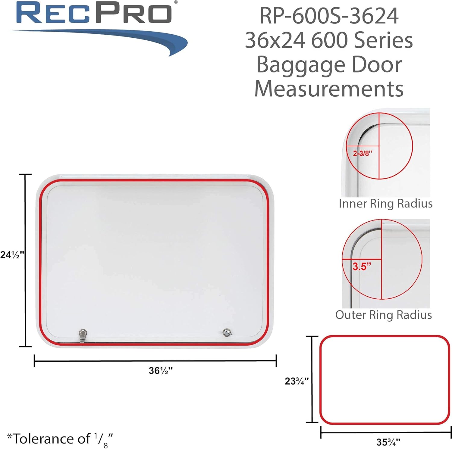 RecPro RV Baggage Door 36 Wide x 24 High with Rounded Corners for RVs| Compartment Storage Doors with Top Hinge for Campers | Trailer Compartment