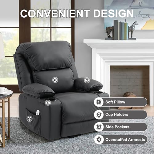 Rocker Recliner Chair with Massage and Heated, 360°Swivel Rocking Chairs with Cup Holders Remote Control for Living Room (Gray Oatmeal)