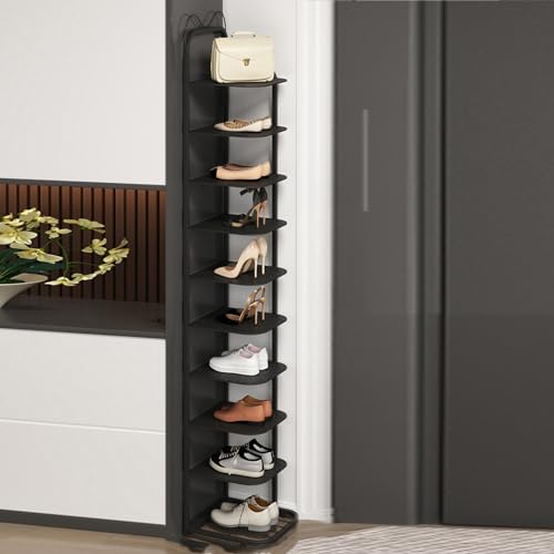 Narrow Vertical 10 Tier Shoe Rack, shoe cabinet for entryway, Tall Slim Rack for Small Spaces Organizer Shoe Shelf Shoe Tower (Color : Gold
