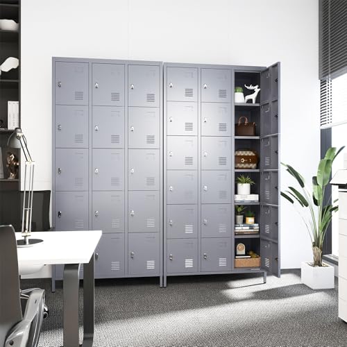 3 Doors Lockers for Employees, Steel Storage Lockers Lockable, Metal Locker Storage Cabinet for Home Office School Gym, Require Assembly (Grey)