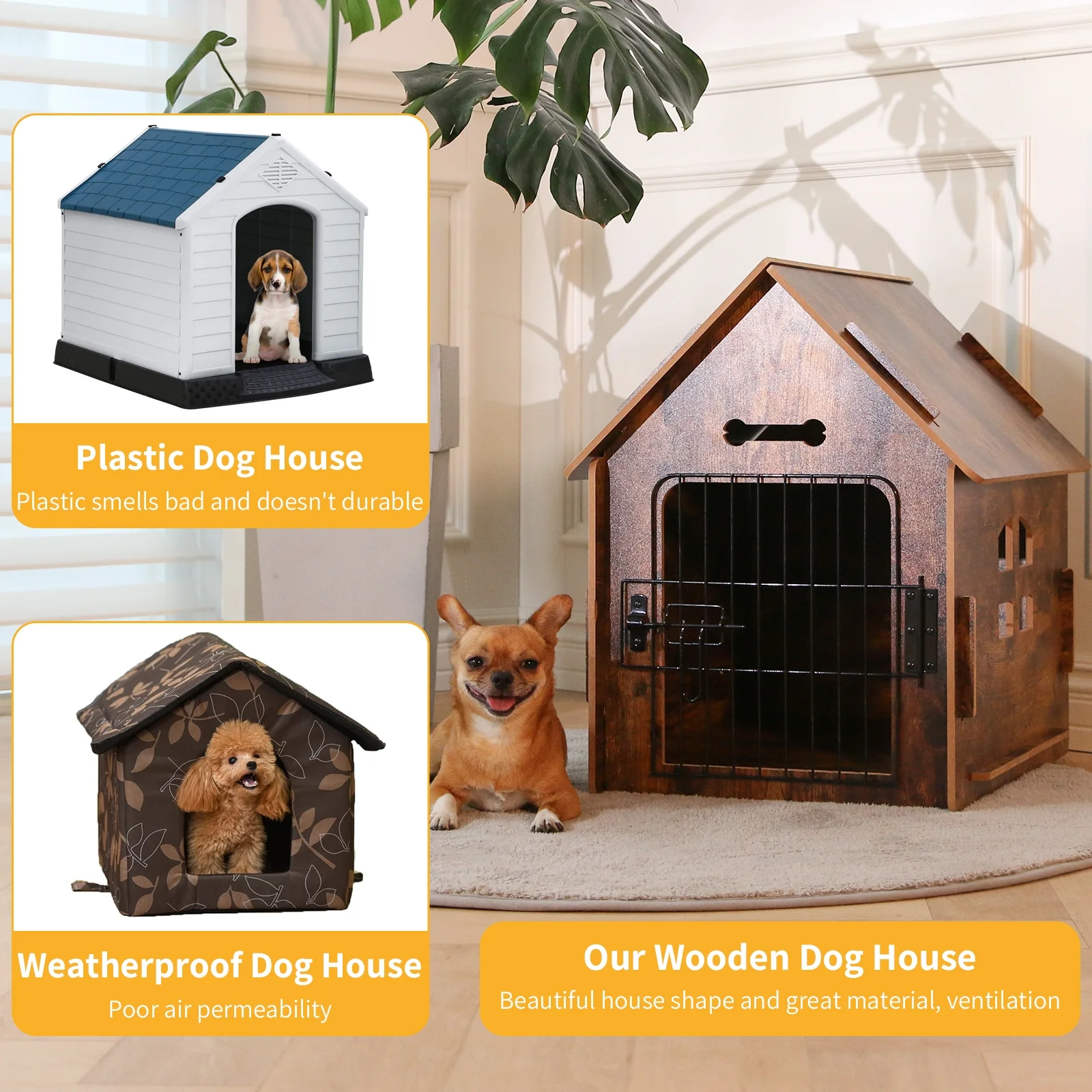RYPetmia Dog House for Small Dogs Wooden Pet House with Door and Roof Indoor and Outdoor Breathable Dog Crate for Small Medium Dog Cat Dog Kennel