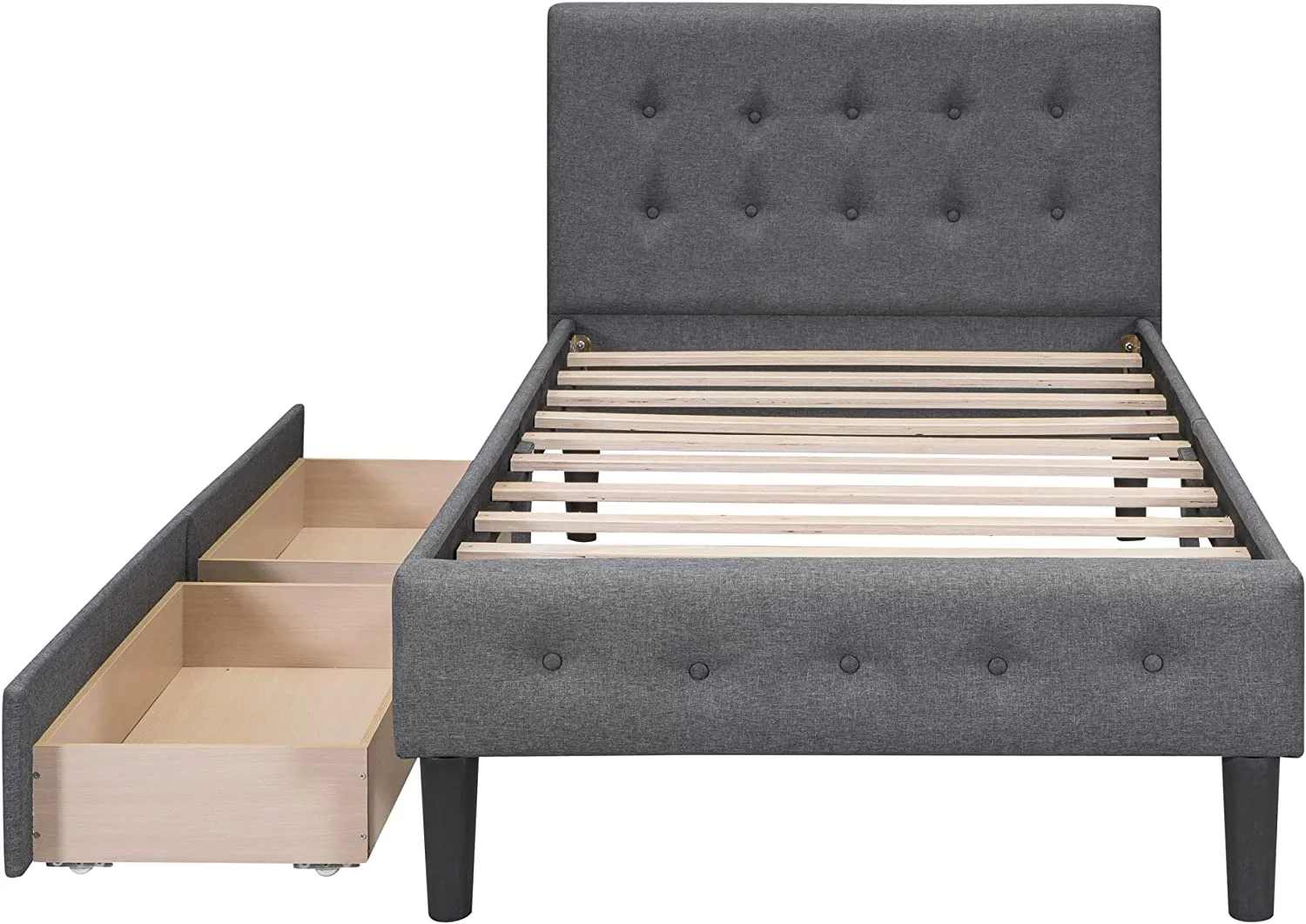 Tabaray Twin Bed Frames, Bed Frame Twin Storage Bed Upholstered Twin Size Bed Frames with Headboard and Storage Underneath, Wooden Slats Support