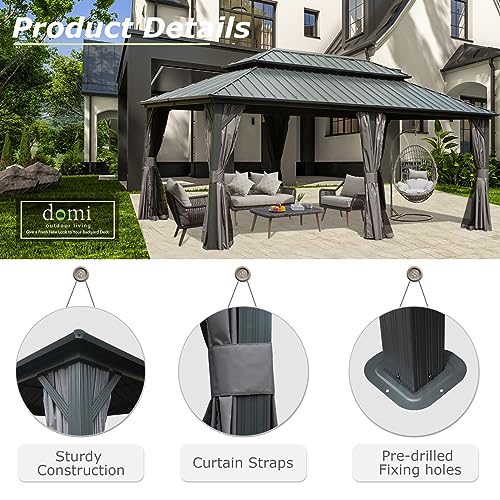 Domi 10' x 10' Hardtop Gazebo Outdoor Metal Gazebo with Galvanized Steel Double Roof Canopy, Curtains and Netting for Patio, Backyard, Deck