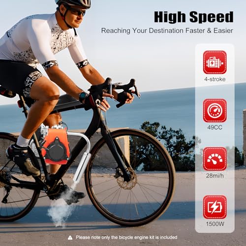49cc 4-Stroke Bicycle Engine Kit Bicycle Engine Kit- 1500W Motor Conversion, 28MPH - for Gas Petrol Motorized Bicycle Kit for 26" Adult Bikes