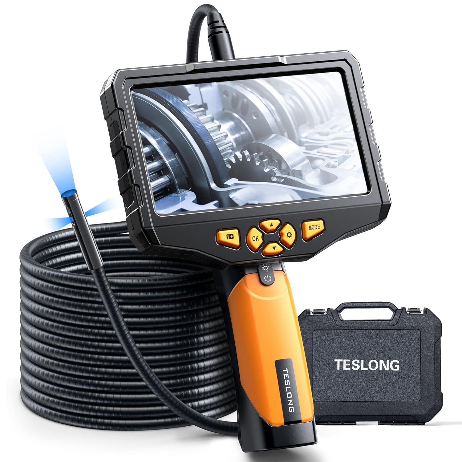 Triple Lens Borescope Inspection Camera, Teslong Professional Endoscope with Light, Digital Video Scope Camera, 16.4ft Waterproof Flexible Cable