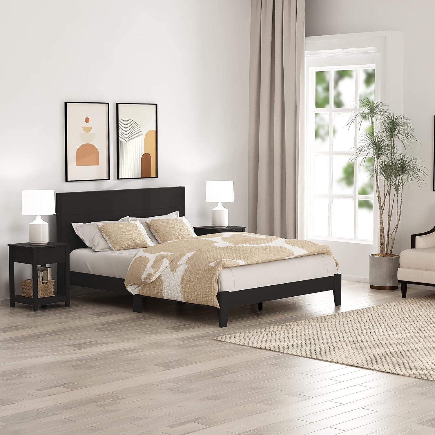 Galano Payne Deluxe Platform Queen Bed Frame with Headboard, Mattress Foundation with Wood Slat Support, No Box Spring Needed