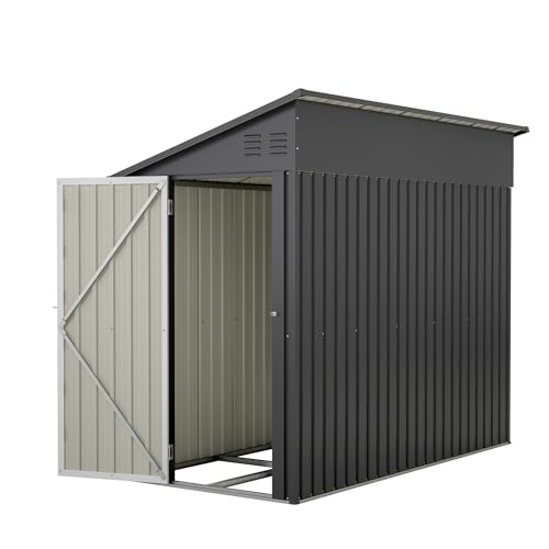 4×8 FT Outdoor Metal Storage Shed,Heavy-Duty Lean to Storage Shed with Floor Base,Garden Tool Metal Storage House W/Lockable Door and 2 Air Vents