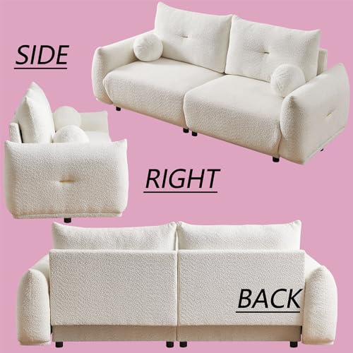 90“ Lambwool Cloud Couch for Living Room,Oversized 2-Seater Loveseat Sofa with Cushions and Ball Pillows for Living Room Apartment Home Office (Beige)